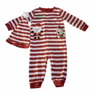 Christmas Holiday One Piece Outfit w/Hat sz 9-12M